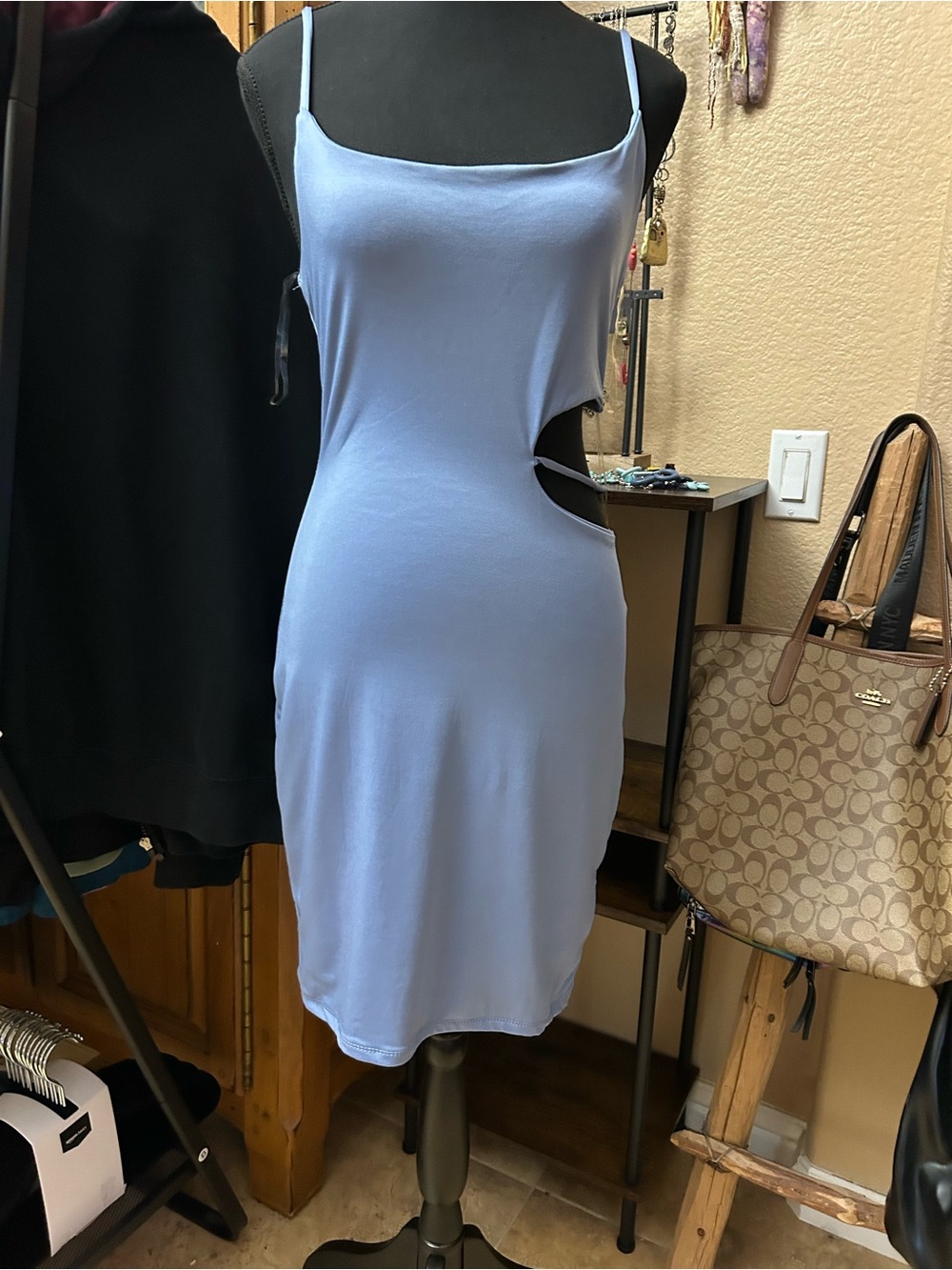 Heart Hips Light Blue Cutout Mini Dress